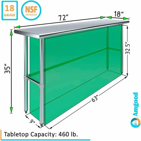 Amgood 18 in. x 72 in. Open Base Stainless Steel Metal Table WT-1872-RCB-Z